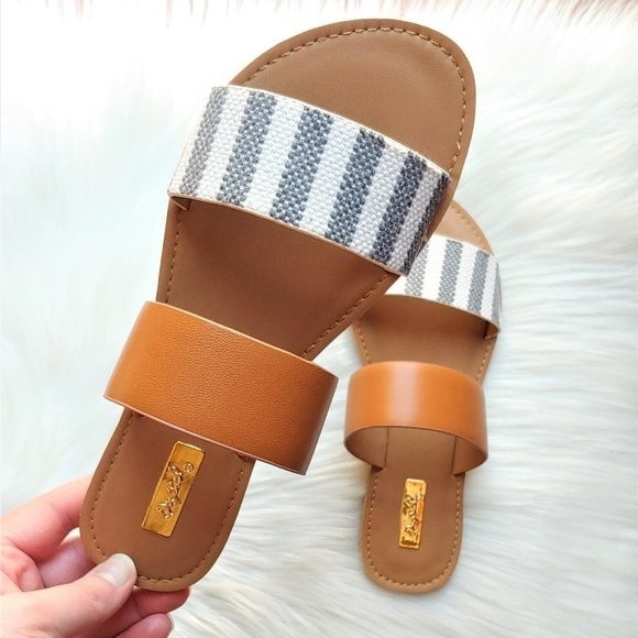 𝔹𝕆𝔾𝕆 Striped & Camel Vegan Leather Sandal - Picture 3 of 5